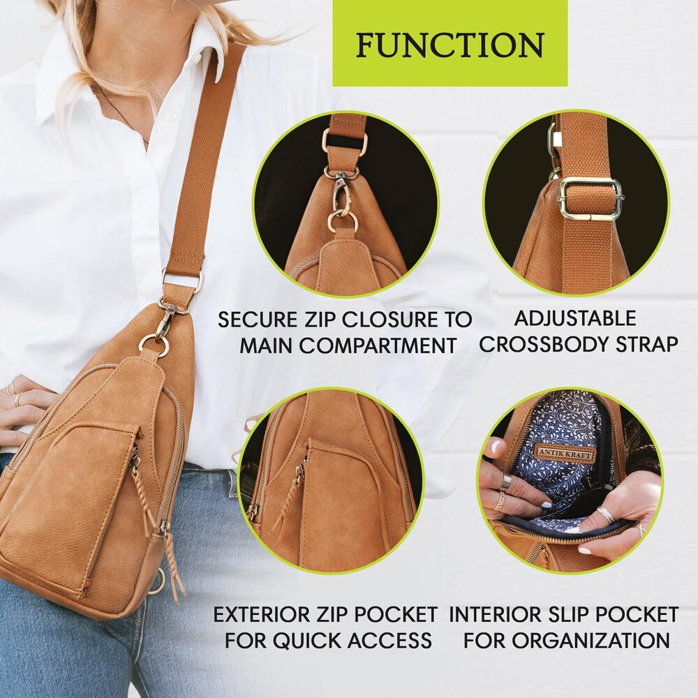 4065 Antik Kraft Tasha Crossbody Sling Tan | Vegan Leather Crossbody Bag View 3